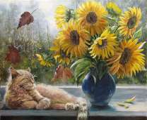 Без бренда «Подсолнухи в синей вазе возле кота» в Костроме