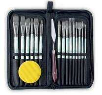 Без бренда «Коробка 50 шт.: Набор кистей для рисования в чехле, премиум набор (15 нейлоновых кистей, 1 мастихин) белые» в Костроме