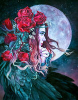 Без бренда «Девушка с розами в волосах на фоне луны» в Костроме в интернет-магазине Без бренда «Девушка с розами в волосах на фоне луны» в Костроме