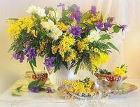 Без бренда «Букет из мимозы и колокольчиков в вазе» в Костроме в интернет-магазине  Без бренда «Букет из мимозы и колокольчиков в вазе» в Костроме