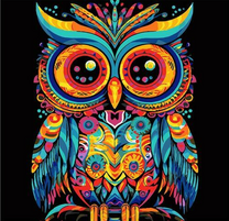 Красочная сова на чёрном фоне