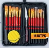 Без бренда «Коробка 50 шт.: Набор кистей для рисования в чехле, премиум набор (15 нейлоновых кистей, 1 мастихин) красные» в Костроме