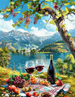 Без бренда «Винный натюрморт с бокалами, бутылкой вина, фруктами и ягодами» в Костроме