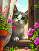 Любопытный котик заглядывает в окно