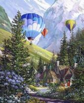 Полет воздушных шаров над сказочным домиком